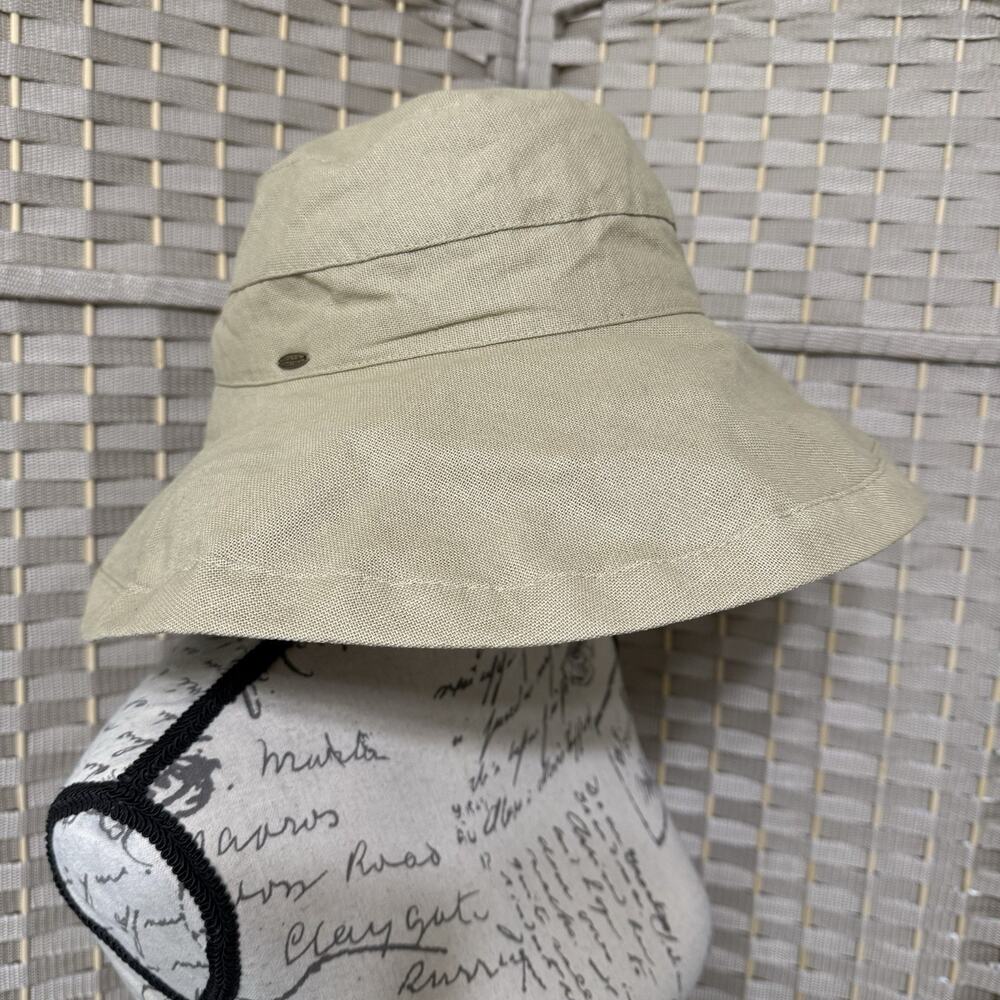 Scala GIANA Big Brim Cotton Bucket Sun Hat Women’s Chino Tan Adjustable Ties NEW